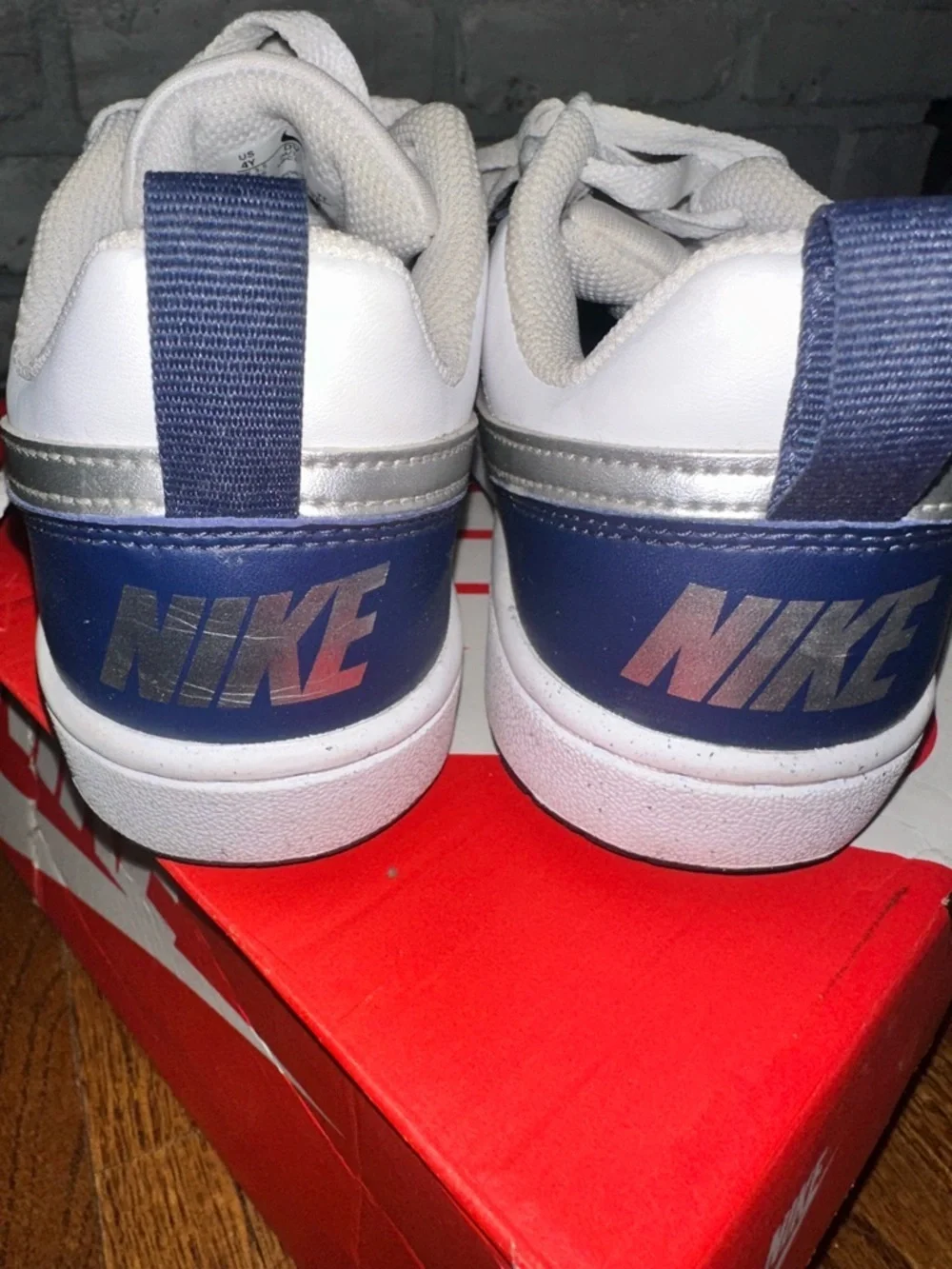 Nike Court Borough Low Recraft Sneakers in White Navy Metallic Silver - EUC 4Y